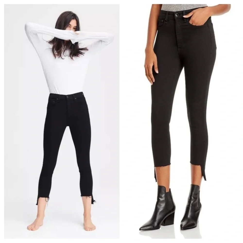 Rag & Bone Black High Rise Capri Black Wash Hampton Raw Step Hem Crop Jeans